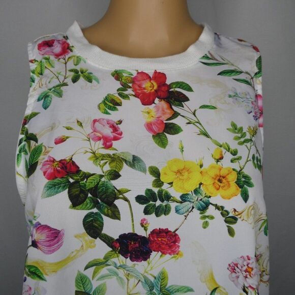 One Clothing Los Angeles Floral Sleeveless Blouse White Contrast Colorful Flower - Picture 2 of 8